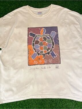 Vintage Y2K 00s 2003 Turtle Clan Turtle Art Work White T-Shirt Mens 2XL